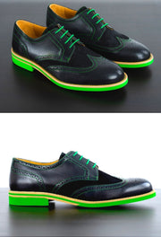 Mens Black & Green Leather Wingtip Dress Shoes- Size 12