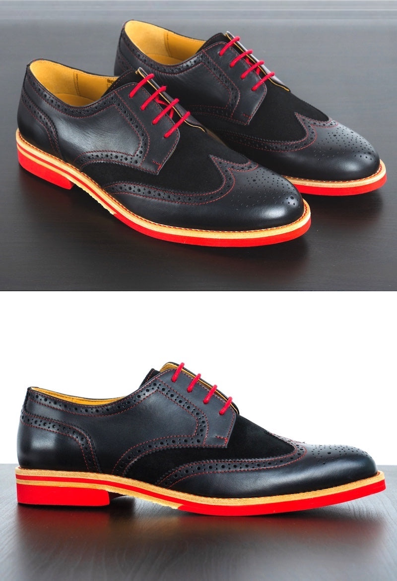 Mens Black & Red Leather Wingtip Dress Shoes Mens Black & Red Leather Wingtip Dress Shoes
