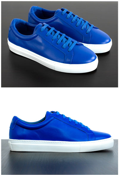 Mens Blue Leather Sneakers