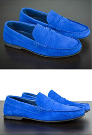 Mens Blue Suede Driving Loafers