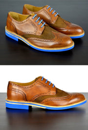 Mens Brown & Blue Leather Wingtip Dress Shoes