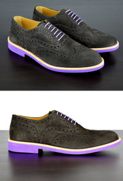 Mens Grey & Purple Suede Wingtip Dress Shoes