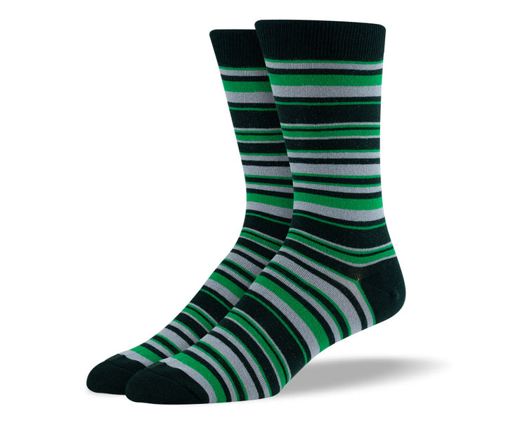 Men's Green & Grey Thin Stripes Socks