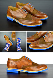 Mens Brown & Blue Leather Wingtip Dress Shoes - Size 11