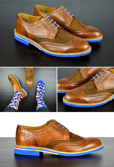 Mens Brown & Blue Leather Wingtip Dress Shoes - Size 11