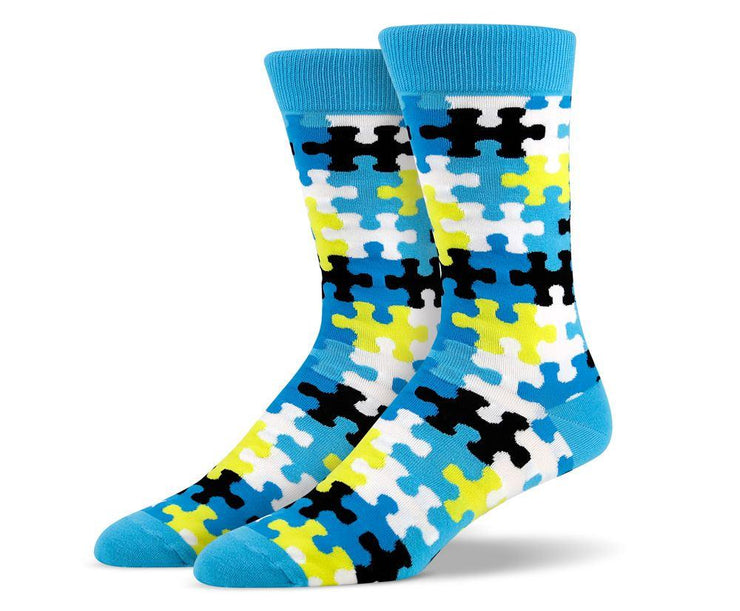 Mens Light Blue Puzzle Socks