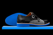 Mens Black & Blue Leather Double Monk Strap Dress Shoes - Size 12