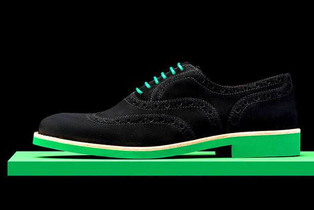 Mens Black & Green Suede Wingtip Dress Shoes