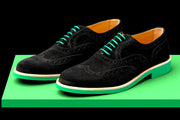 Mens Black & Green Suede Wingtip Dress Shoes