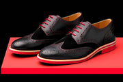 Mens Black & Red Leather Wingtip Dress Shoes