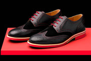 Mens Black & Red Leather Wingtip Dress Shoes - Size 8