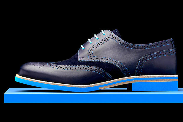 Mens Blue Leather Wingtip Dress Shoes