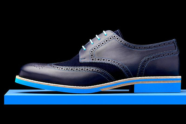 Mens Blue Leather Wingtip Dress Shoes - Size 10