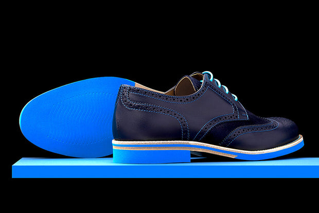 Mens Blue Leather Wingtip Dress Shoes