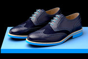 Mens Blue Leather Wingtip Dress Shoes