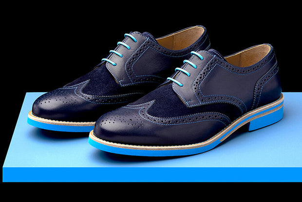 Mens Blue Leather Wingtip Dress Shoes