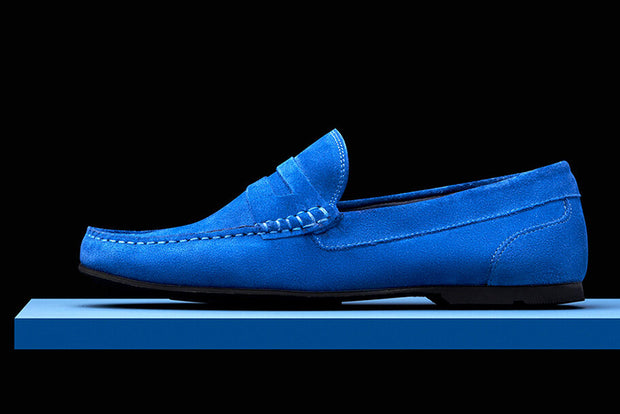 Mens Blue Suede Driving Loafers