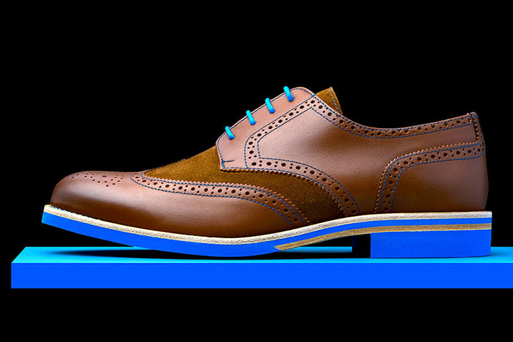 Mens Brown & Blue Leather Wingtip Dress Shoes - Size 12