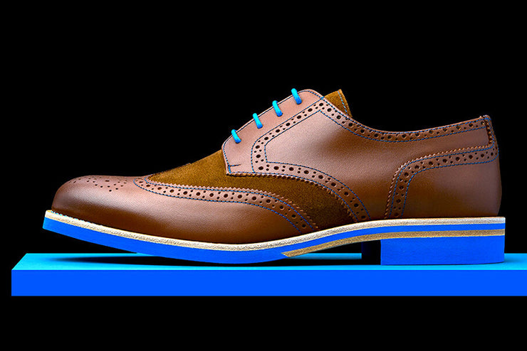 Mens Brown & Blue Leather Wingtip Dress Shoes - Size 11