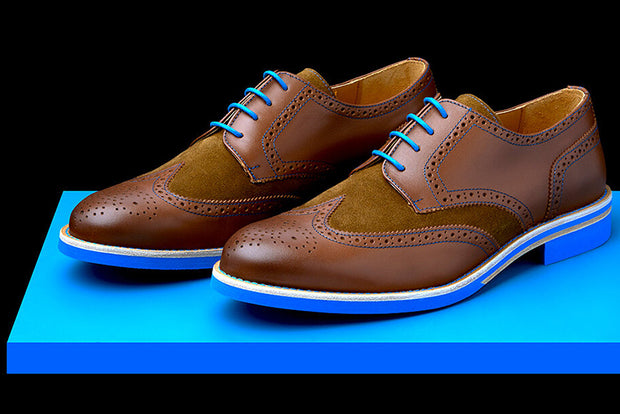 Mens Brown & Blue Leather Wingtip Dress Shoes