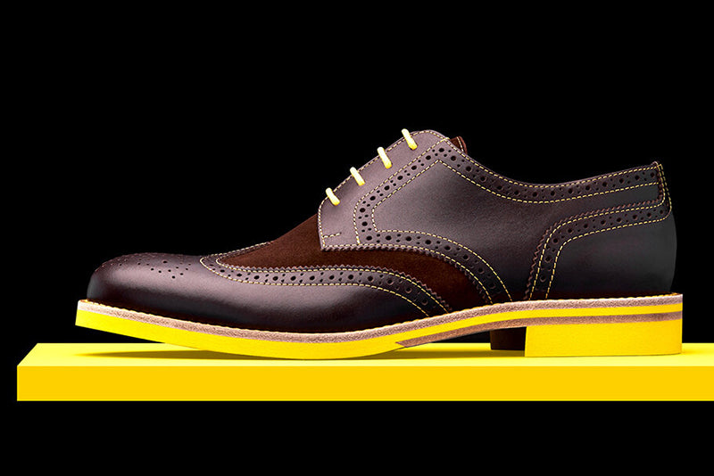mens yellow dress shoes Mens Brown & Yellow Leather Wingtip Dress Shoes