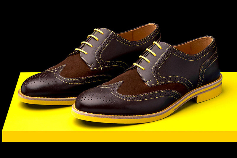Mens Brown & Yellow Leather Wingtip Dress Shoes | Soxy Socks Soxy.com Mens Brown & Yellow Leather Wingtip Dress Shoes | Soxy Socks Soxy.com