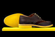 Mens Brown & Yellow Leather Wingtip Dress Shoes