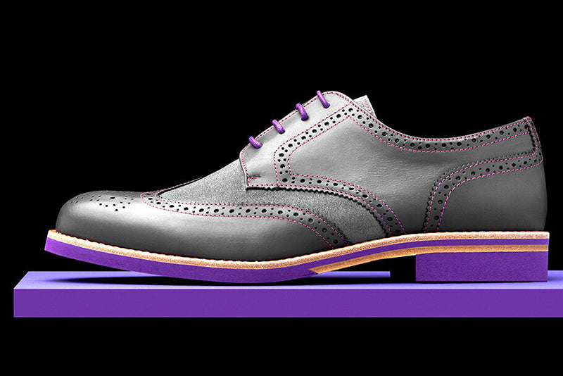 Mens Grey & Purple Leather Wingtip Dress Shoes Mens Grey & Purple Leather Wingtip Dress Shoes