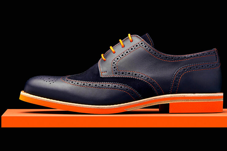 Mens Navy & Orange Leather Wingtip Dress Shoes - Size 11