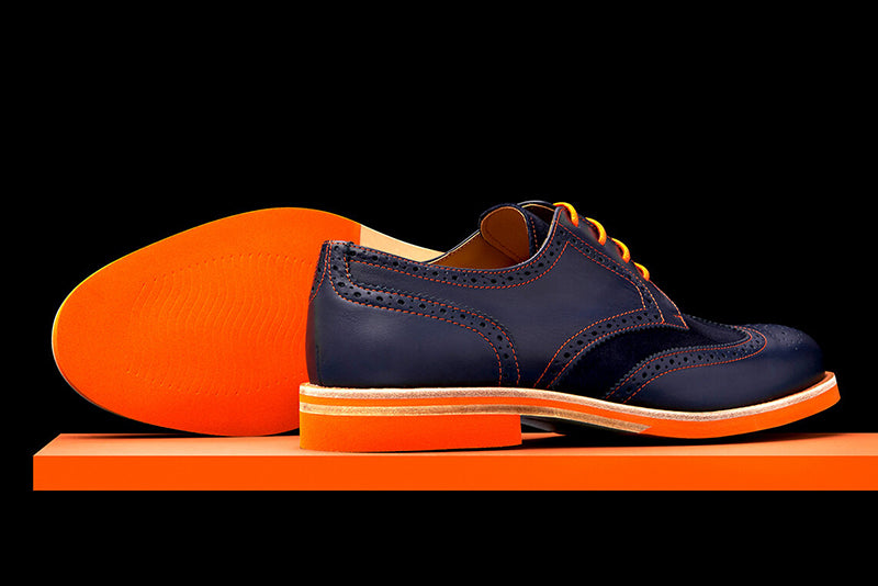 Mens Navy & Orange Leather Wingtip Dress Shoes - Size 12 Mens Navy & Orange Leather Wingtip Dress Shoes - Size 12