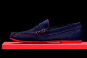 Mens Navy Blue & Red Suede Driving Loafers