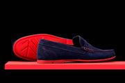 Mens Navy Blue & Red Suede Driving Loafers