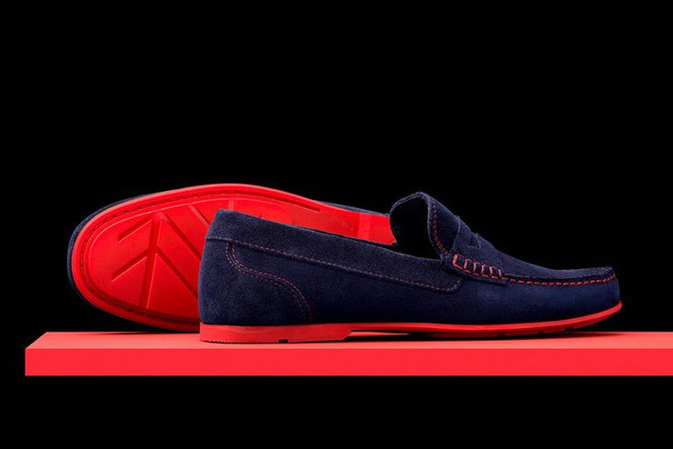 Mens Navy Blue & Red Suede Driving Loafers- Size 12