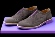 Mens Grey & Purple Suede Wingtip Dress Shoes