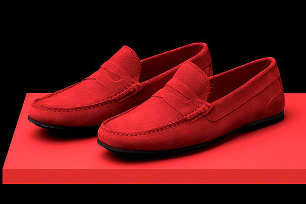 Mens Red Suede Driving Loafers