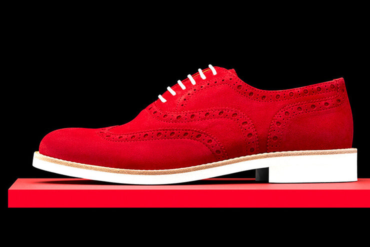 Mens Red Suede Wingtip Dress Shoes