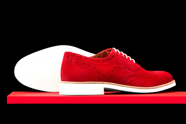 Mens Red Suede Wingtip Dress Shoes