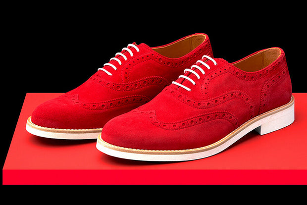 Mens Red Suede Wingtip Dress Shoes