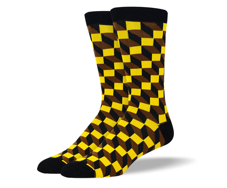 Men's Brown 3D Square Dress Socks