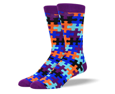 Men's Unique Crazy Purple Puzzle Socks