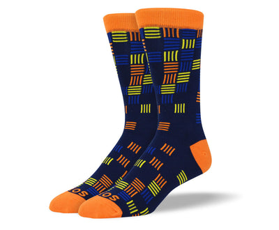 Men's Navy Socks Colorful Stripes