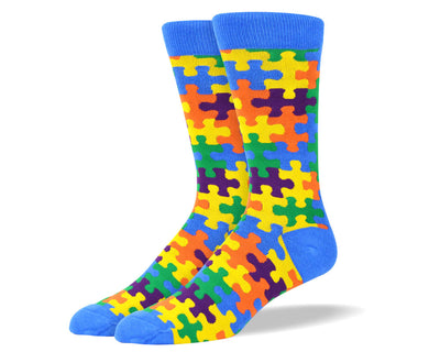 Men's Blue Puzzle Autism Socks
