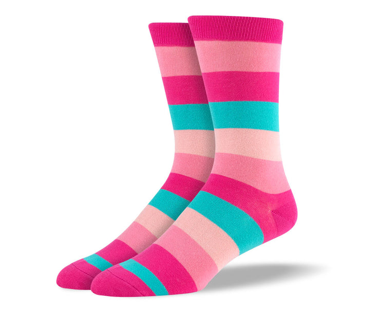 Men's Pink & Blue Thick Stripes Socks