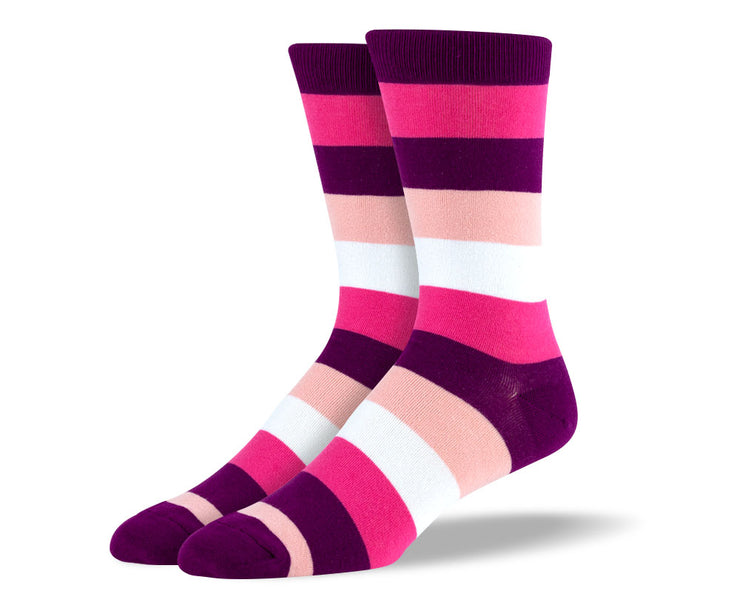 Men's Pink & White Thick Stripes Socks