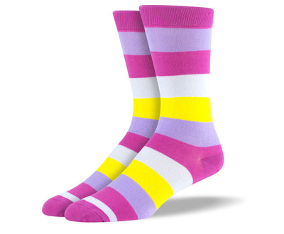 Men's Purple & Yellow Thick Stripes Socks