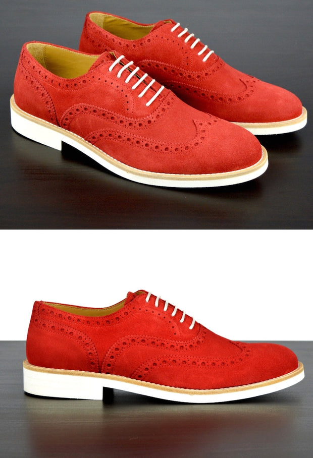 Mens Red Suede Wingtip Dress Shoes