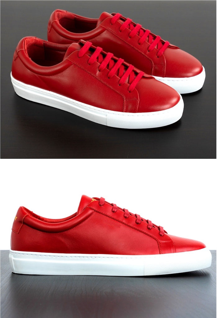 Red leather 2025 sneakers mens