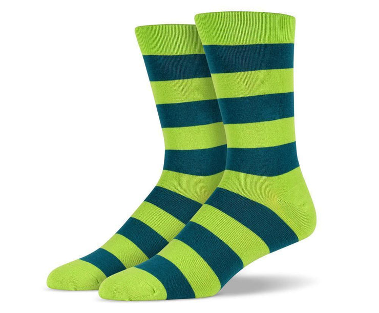 Mens Green Thick Striped Socks