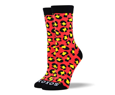 Women's Crazy Red Leopard Print Socks