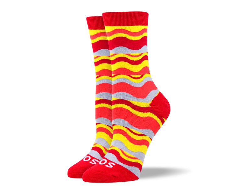 Women's Fun Red Waves Socks